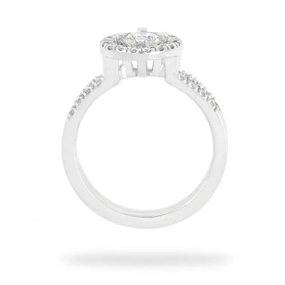 Halo Engagement Diamond Ring Set in Women’s 18K White Gold -