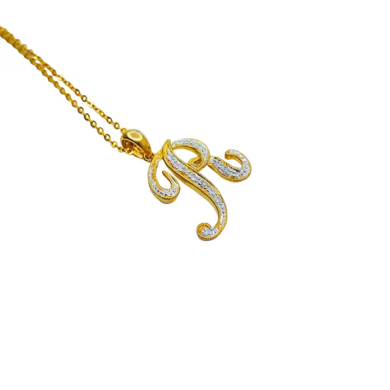 Initial Necklace Letter R 10K Yellow Gold with Dazzling