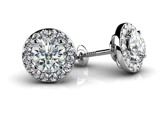 Lab Grown Diamond Stud Earrings - 14K White Gold - Lab