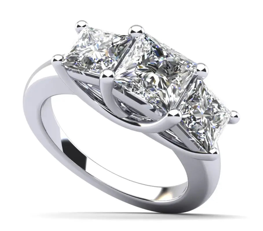 Lab Grown Princess Cut Swirl Three Stone Engagement Ring