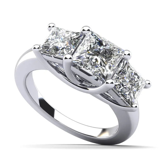 Lab Grown Princess Cut Swirl Three Stone Engagement Ring