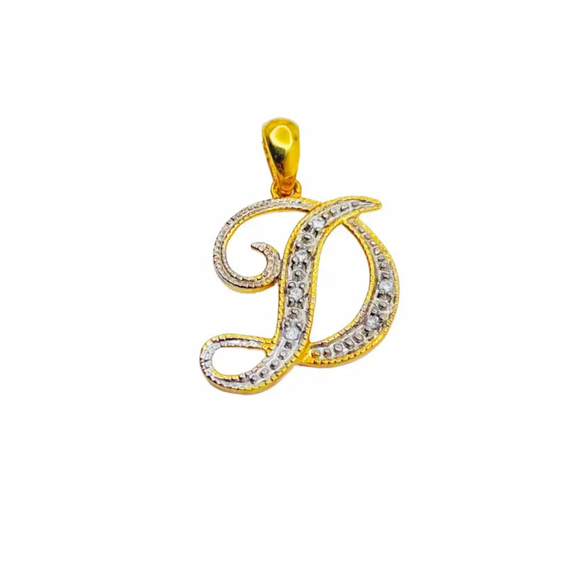 Letter D Initial 10K Yellow Gold Dazzling Diamond Necklace