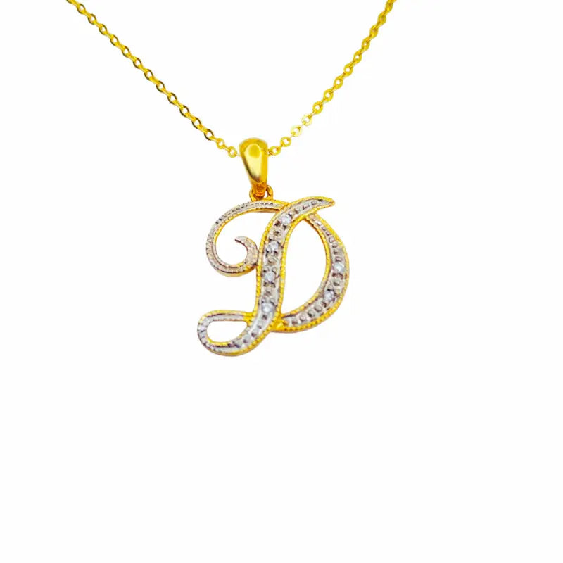 Letter D Initial 10K Yellow Gold Dazzling Diamond Necklace