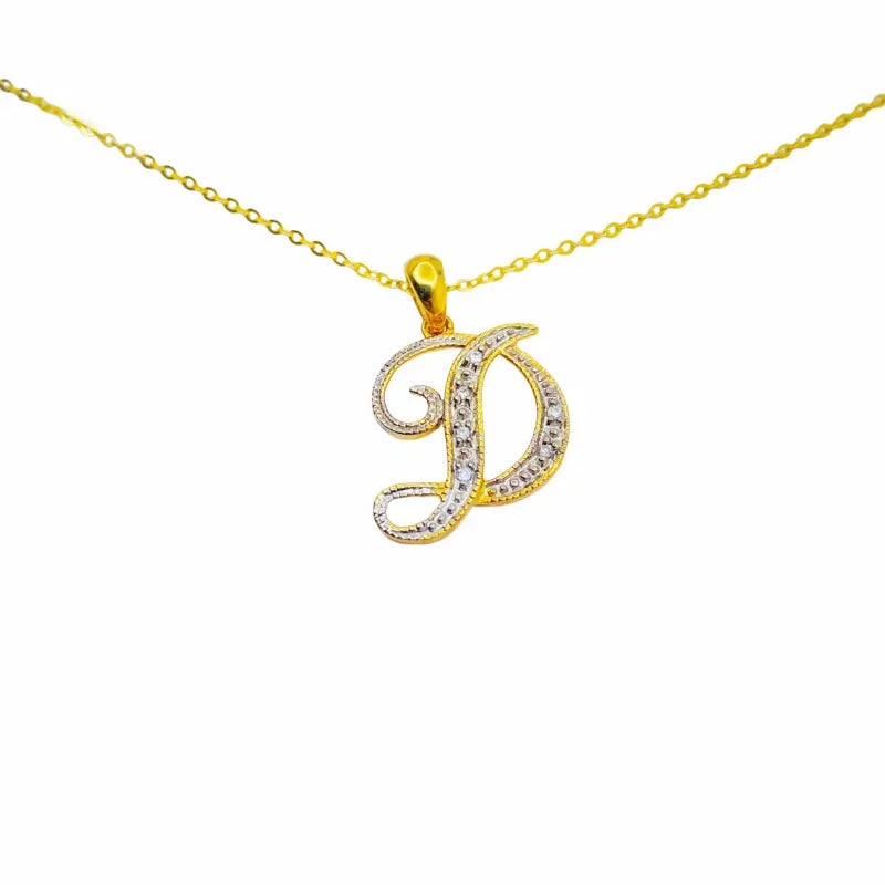 Letter D Initial 10K Yellow Gold Dazzling Diamond Necklace