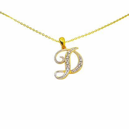 Letter D Initial 10K Yellow Gold Dazzling Diamond Necklace