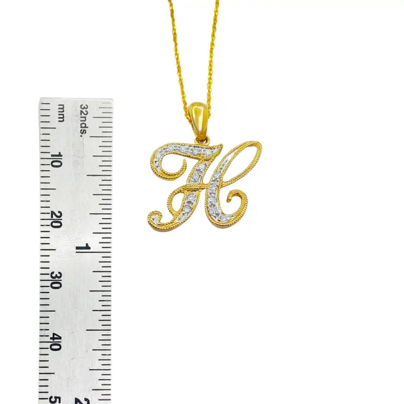 Letter H Initial Dainty Necklace 10K Yellow Gold Dazzling