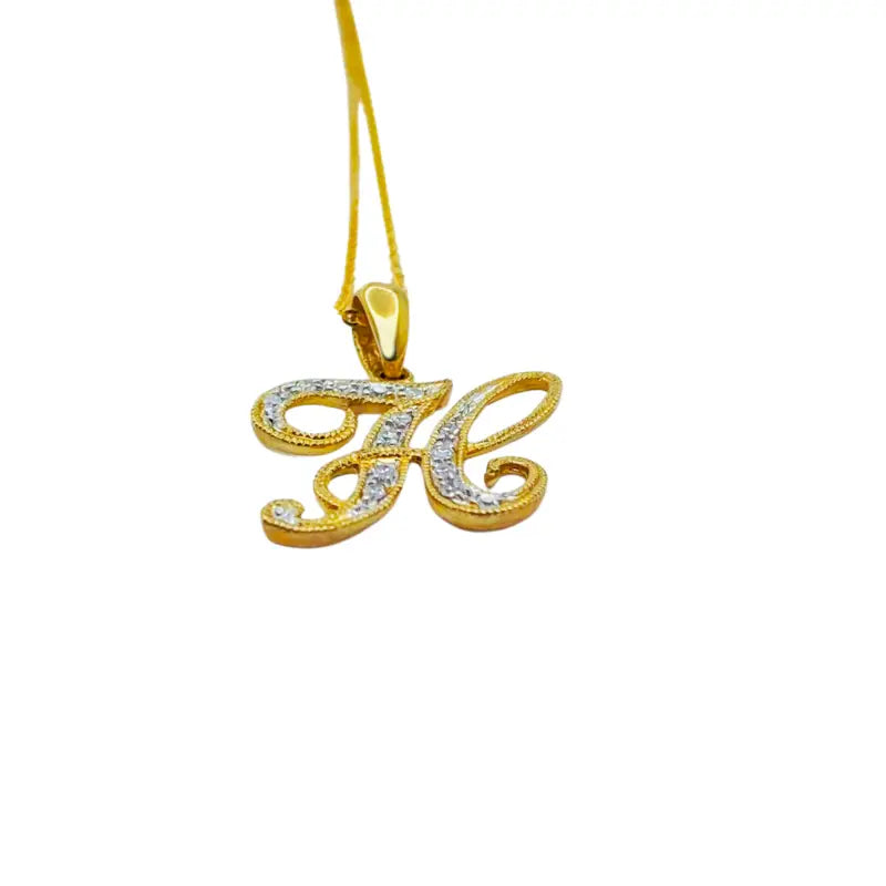 Letter H Initial Dainty Necklace 10K Yellow Gold Dazzling