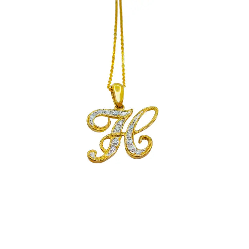 Letter H Initial Dainty Necklace 10K Yellow Gold Dazzling