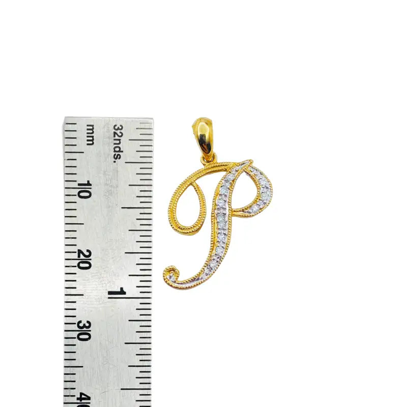 Letter P Initial 10K Yellow Gold Dazzling Diamond Dainty