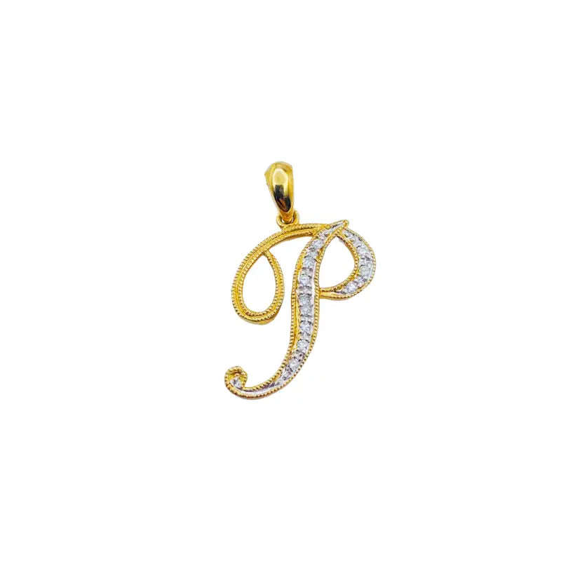 Letter P Initial 10K Yellow Gold Dazzling Diamond Dainty