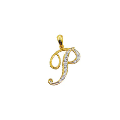 Letter P Initial 10K Yellow Gold Dazzling Diamond Dainty