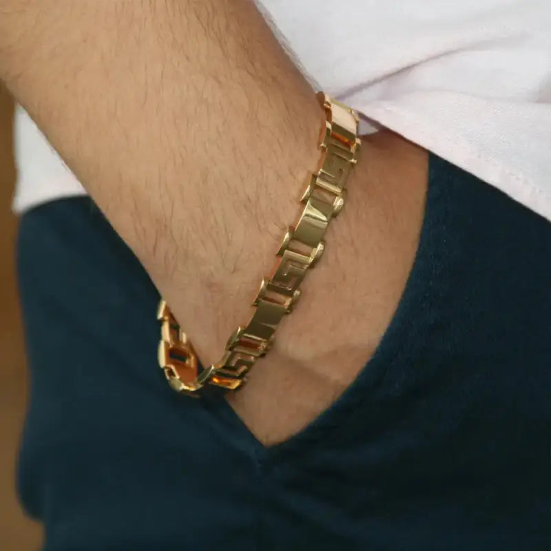 Men’s Chunky Link Solid Gold Bracelet in 18k Yellow Gold -