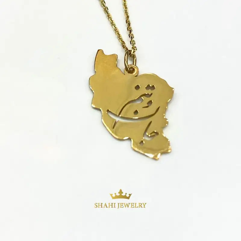 Persian Calligraphy 18K Solid Gold Iran Map Pendant