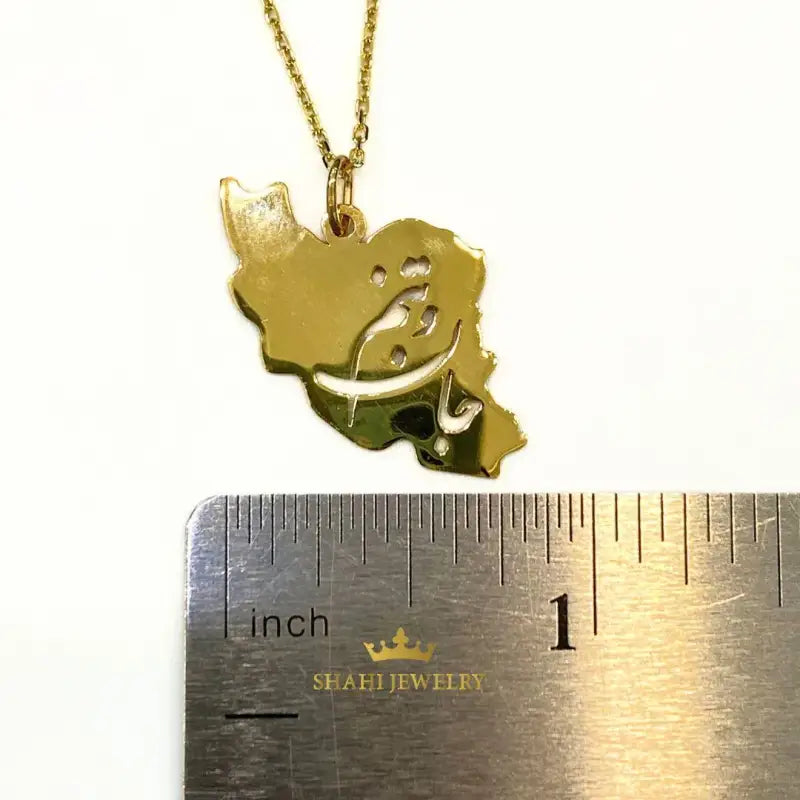 Persian Calligraphy 18K Solid Gold Iran Map Pendant