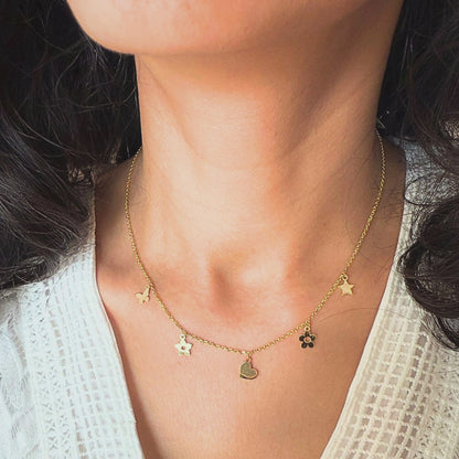 Dangling 18k Yellow Gold Charm Necklace
