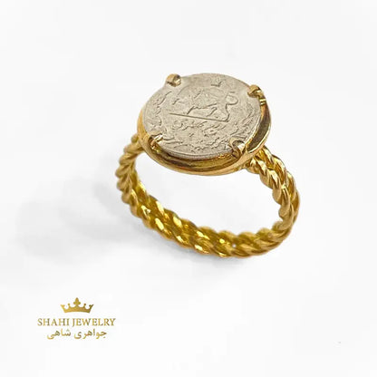 Replica Pahlavi Coin Ring in 18k Yellow Gold Band