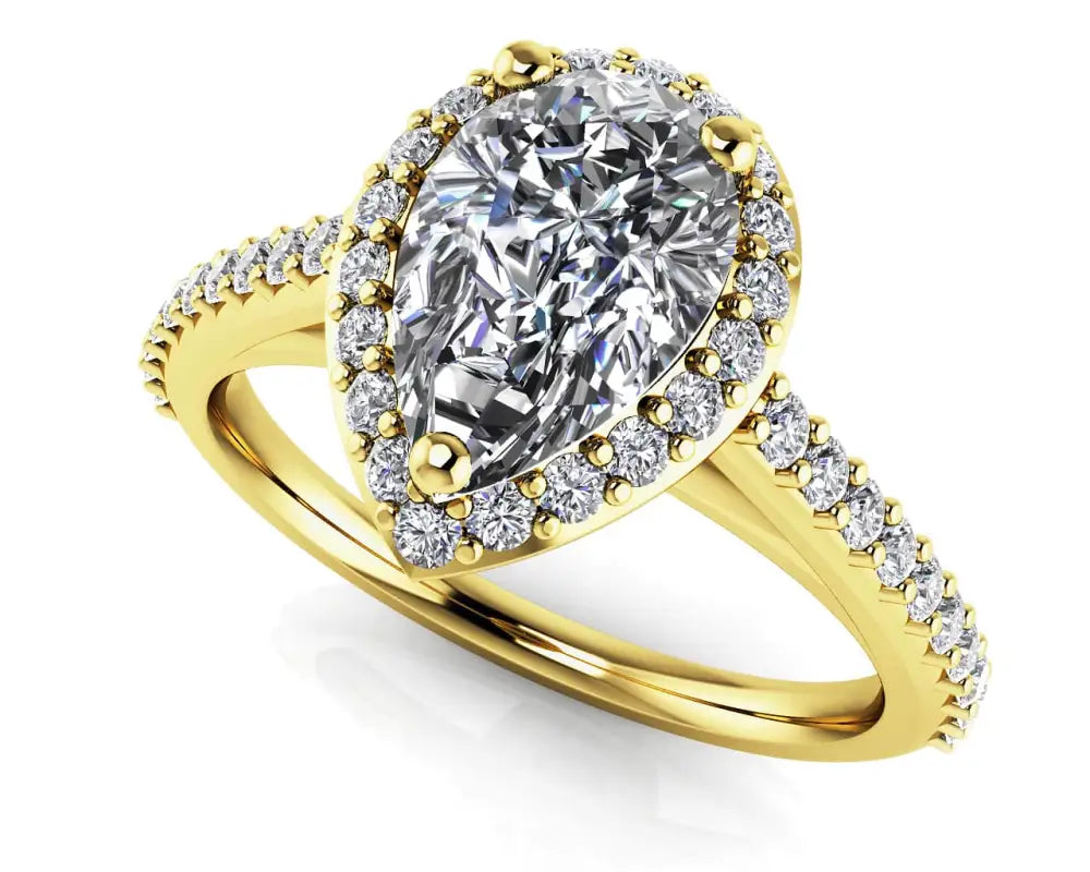 Romantic Pear Shaped With Halo Lab Grown Diamonds Ring