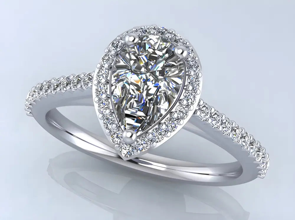 Romantic Pear Shaped With Halo Lab Grown Diamond Ring - Lab