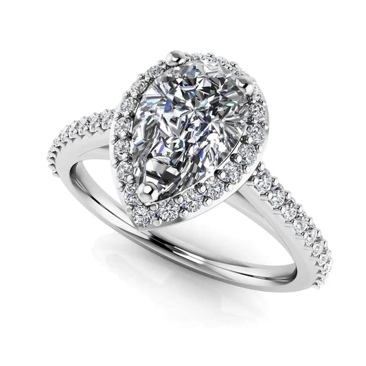 Romantic Pear Shaped With Halo Lab Grown Diamonds Ring