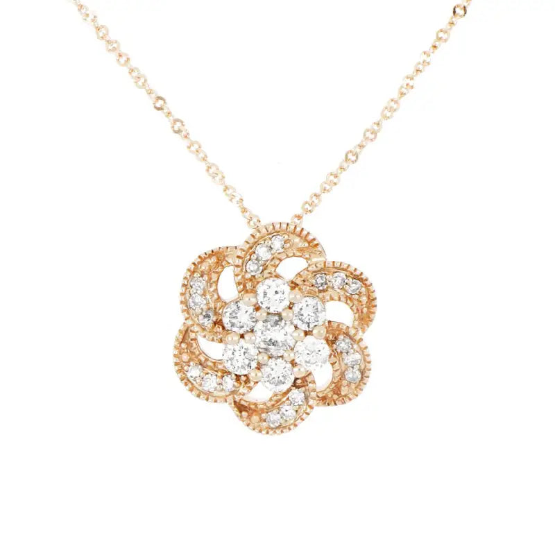 Rose Gold Flower Diamond Necklace In 14k Rose Gold