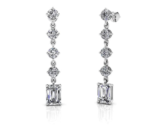 Sparkling Round Drop And Emerald Cut Earrings Available In