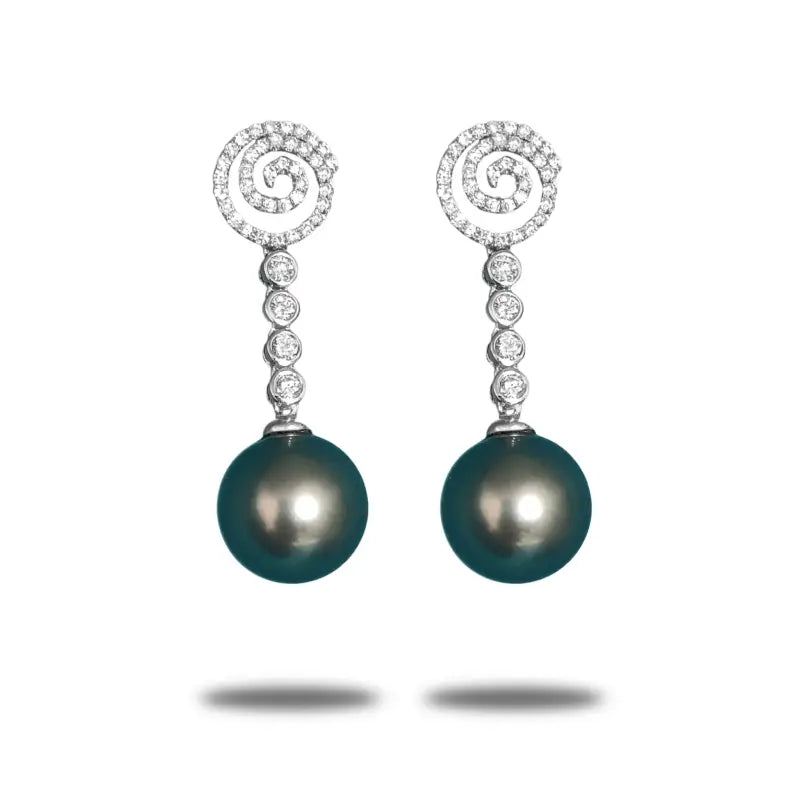 Tahitian Pearl And Diamond Earrings in 18k White Gold - Gold