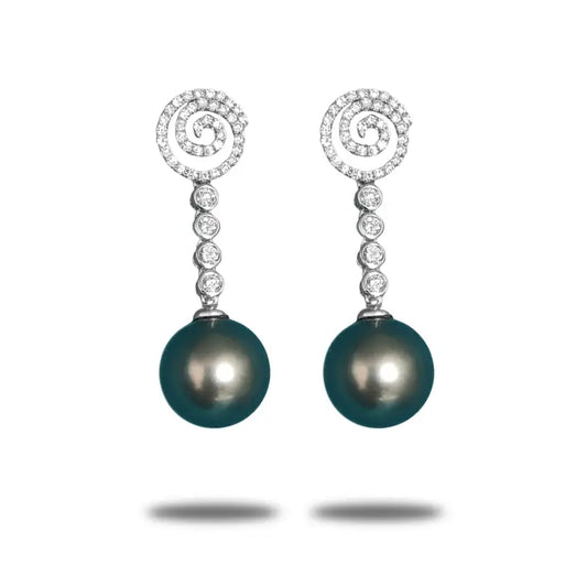 Tahitian Pearl And Diamond Earrings in 18k White Gold - Gold