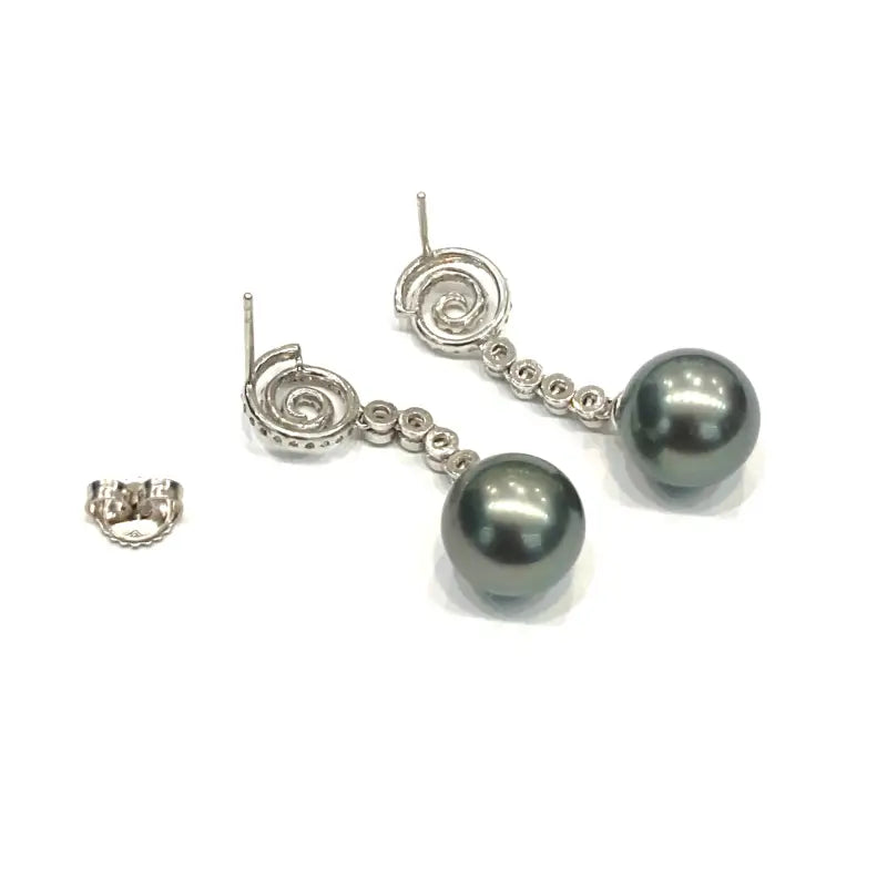 Tahitian Pearl And Diamond Earrings in 18k White Gold - Gold