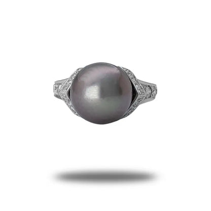 Tahitian Pearl Statement Ring in Ladies 18k White Gold