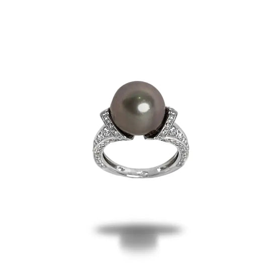 Tahitian Pearl Statement Ring in Ladies 18k White Gold