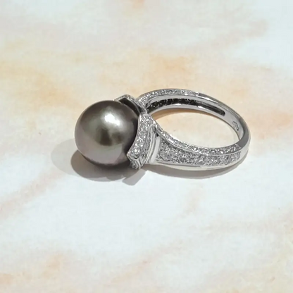 Tahitian Pearl Statement Ring in Ladies 18k White Gold