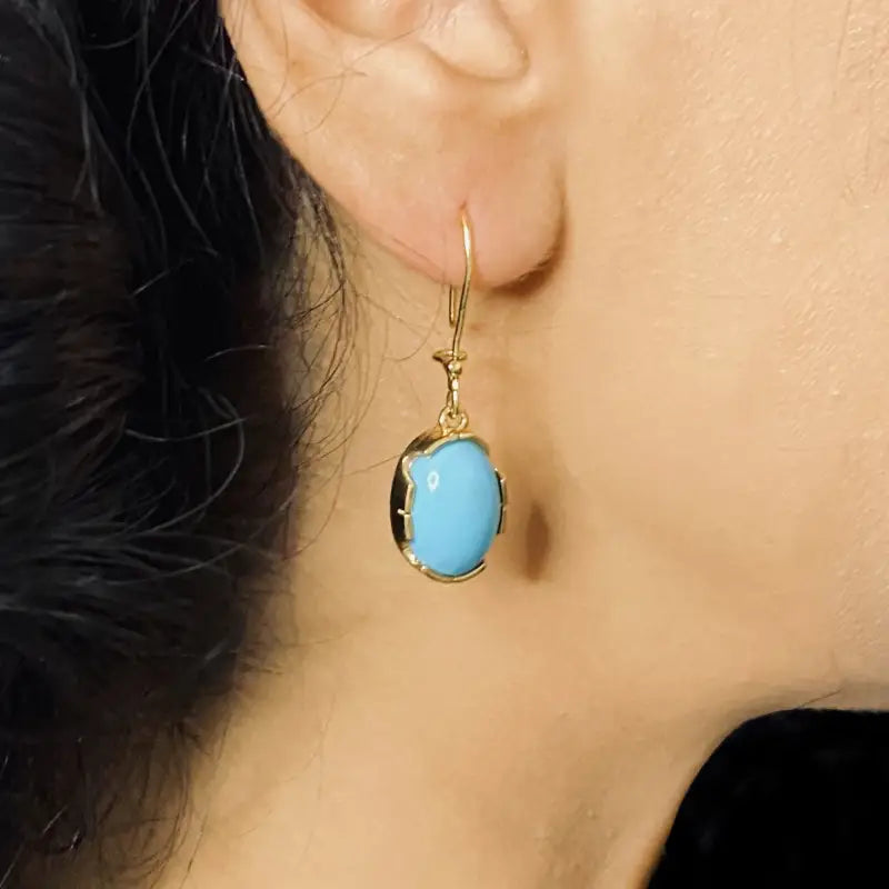 Turquoise Earrings in 18K Yellow Gold For Her - Gold Jewelry