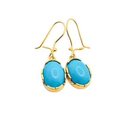 Turquoise Earrings in 18K Yellow Gold For Her - Gold Jewelry