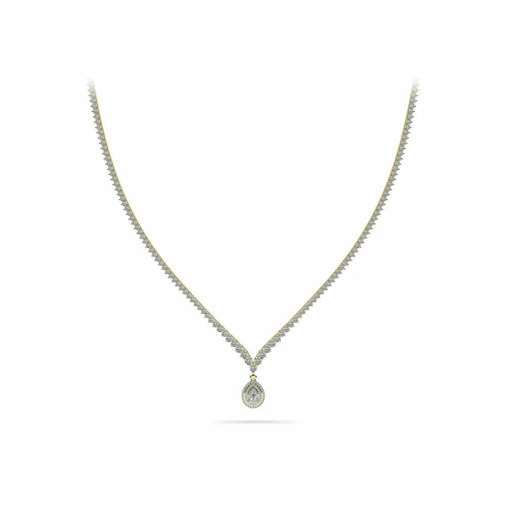 3 Prong Graduated V Diamond Necklace in 14K or 18K Yellow