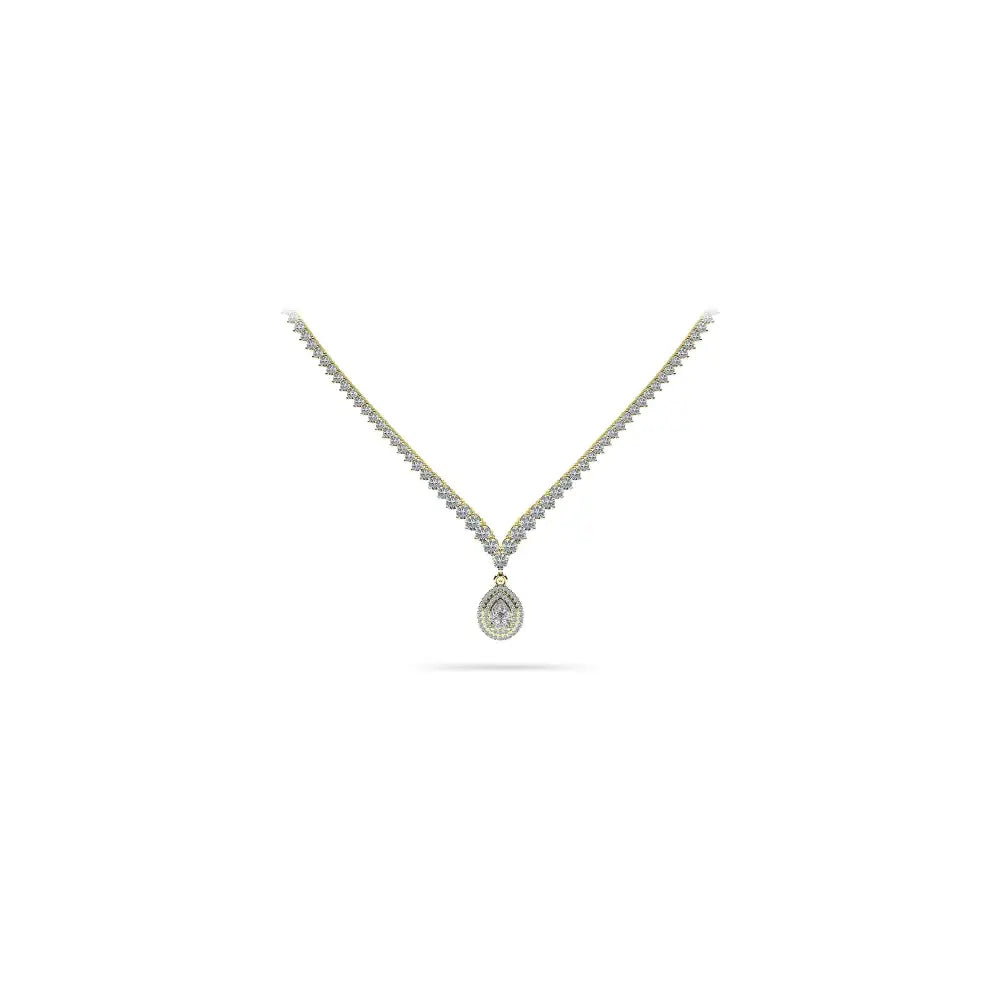 3 Prong Graduated V Diamond Necklace in 14K or 18K Yellow