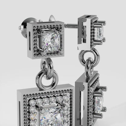 Diamond Square Drop Earrings In 14K  and 18K Yellow or White Gold 1.38ct