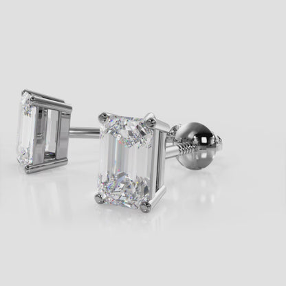 Classic Emerald Cut Diamond Stud Earrings In 14K or 18K Yellow or White Gold