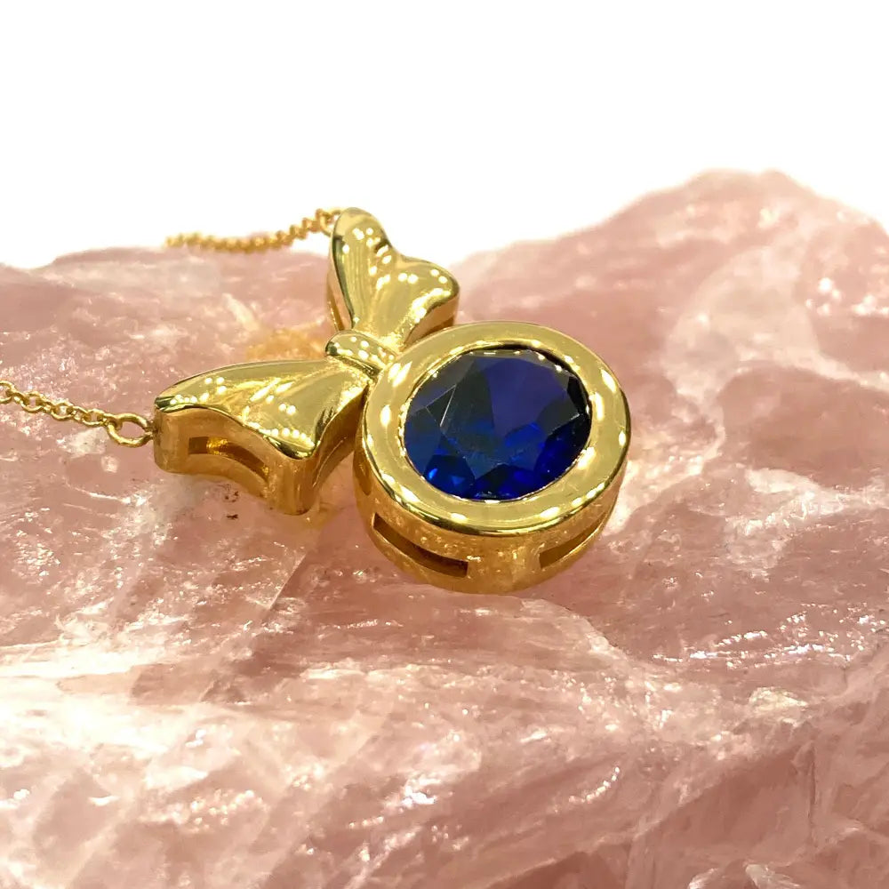 Bow Necklace Sapphire Necklace Cute Bow Necklace 18K Solid