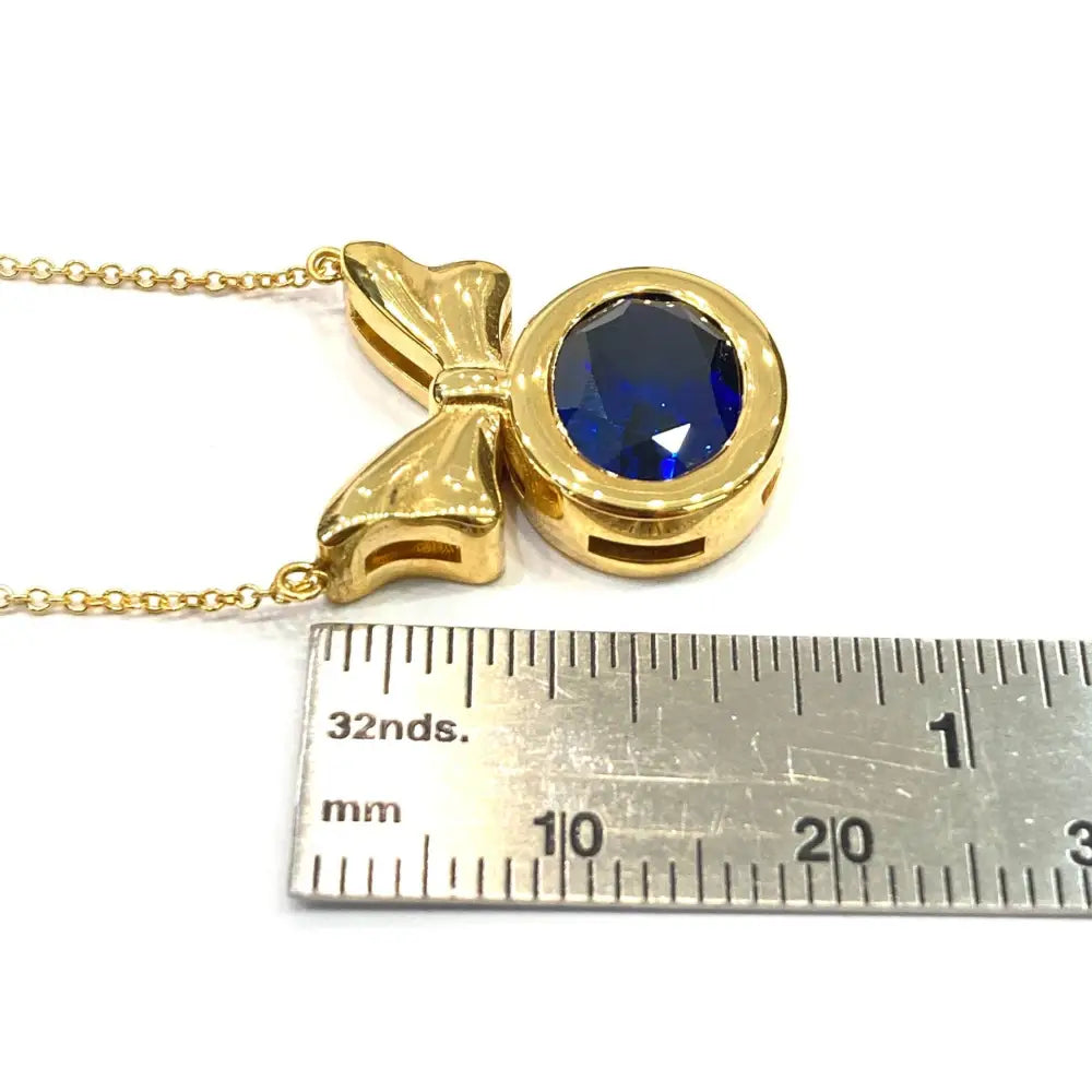 Bow Necklace Sapphire Necklace Cute Bow Necklace 18K Solid