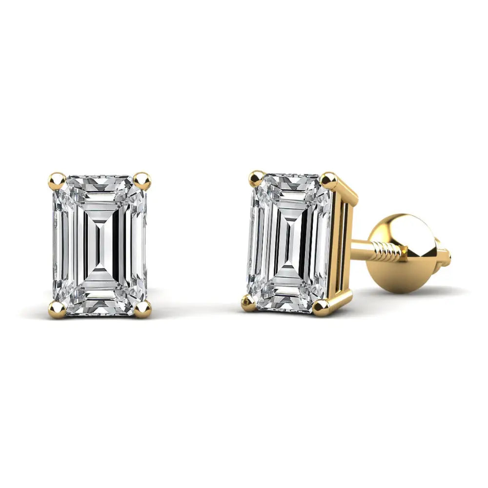 Classic Emerald Cut Diamond Stud Earrings In 14K or 18K