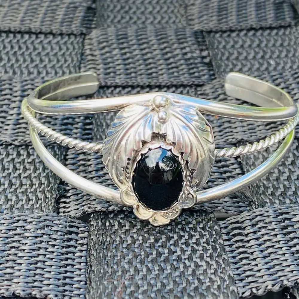 Cuff Bracelet In Silver 925 With Onyx Stone - bracelet
