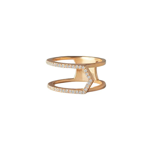 Dainty Double Band Diamond Ring In 18k Rose Gold For ladies