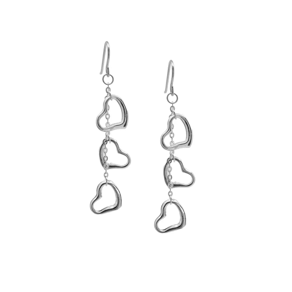 Heart Earrings 10K White Gold Dangling Ladies Best Gift