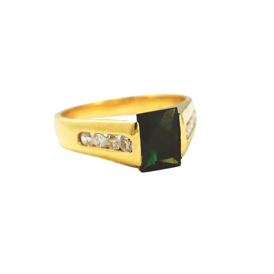 Dark Green Tourmaline Statement Ring in 14K Yellow Gold -