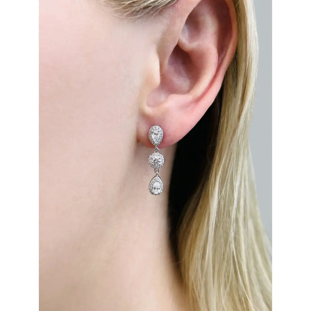 Dazzling Pear And Round Diamond Drop Earrings In 14K 18K