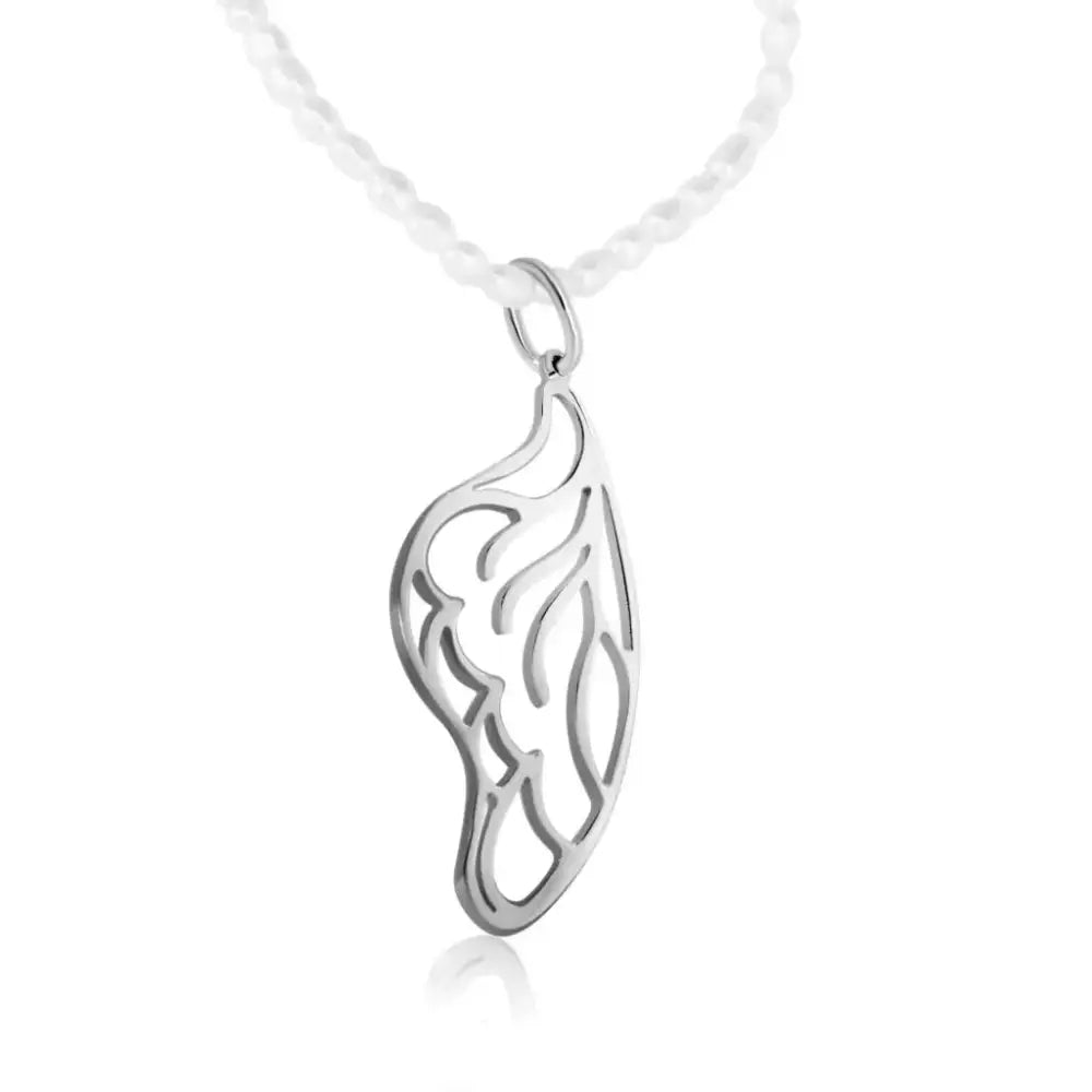 Delicate Single Wings Gold Pendant for Her - White Gold