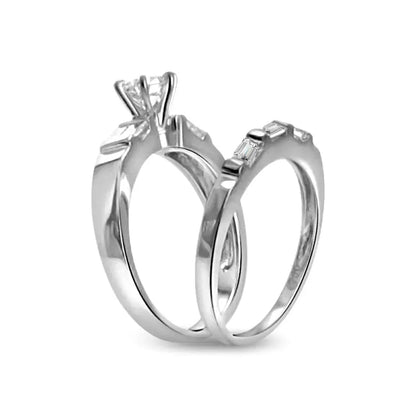 Diamond Engagement Ring with Wedding Band In 18k White Gold