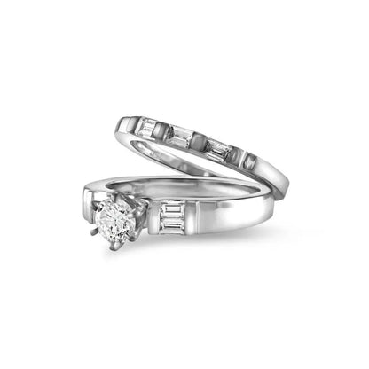 Diamond Engagement Ring with Wedding Band In 18k White Gold