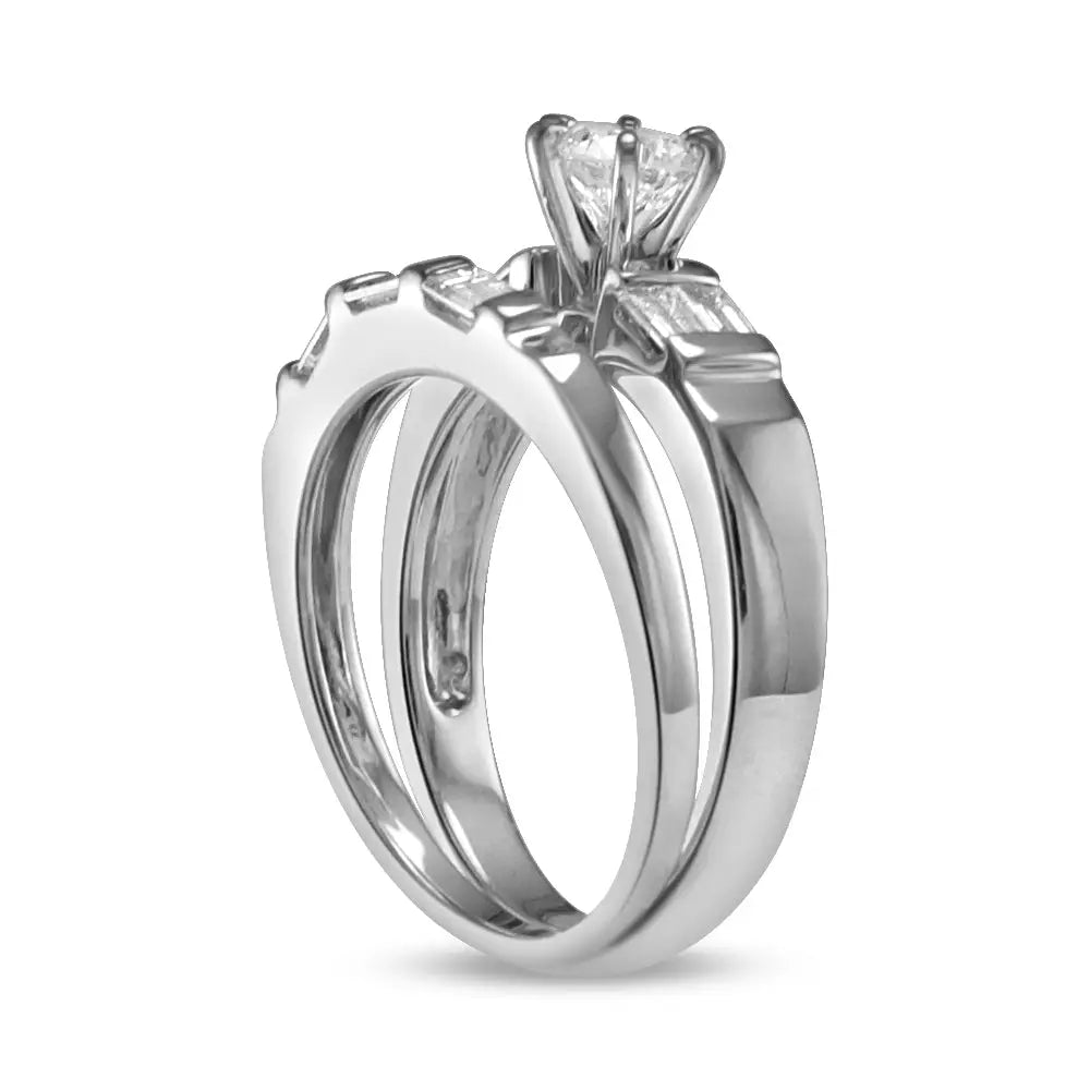 Diamond Engagement Ring with Wedding Band In 18k White Gold