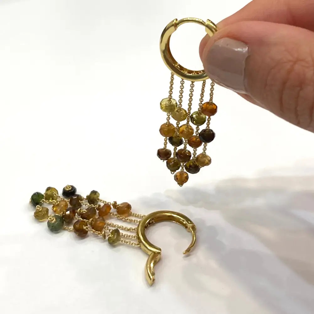 Solid Gold Dangling Earrings with Tourmaline in 14K Yellow